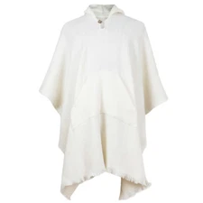 LLAMA WOOL WHITE MENS UNISEX LADY JEDI CAPE PONCHO JACKET WITH POCKET OTAVALO