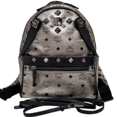 MCM Visetos Dual Stark Leather Backpack Black Logo Studs  display picture 3