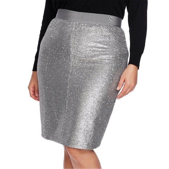 FILA Nuova gonna a matita Court & Rowe Belle Noel paillettes argento scintillante taglie forti 22 W