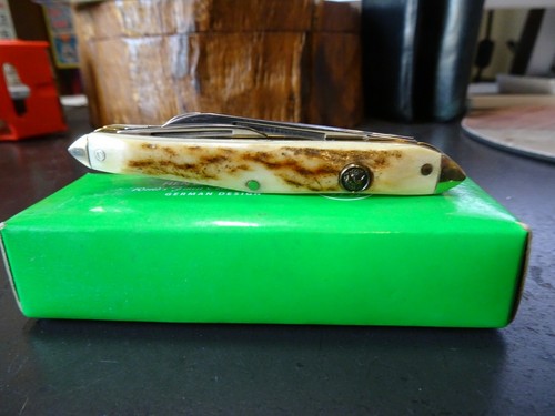 3 1/4" CLOSED HEN & ROOSTER POCKET KNIFE 4 BLADE WHITTLER HR-234DS STAG HANDLE - Picture 10 of 12