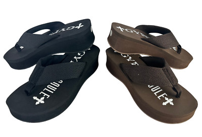 2 Pack Gypsy Soule 2'' Heel Sandals BLACK / BROWN Platform Wedge Thong Flip Flops