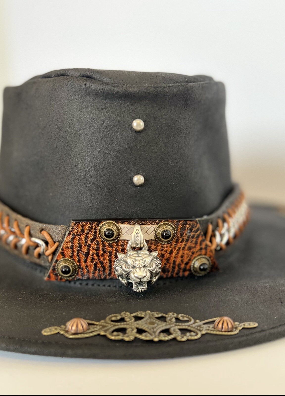 Hat Leather  Flat Brim Hunter Hunt Tiger image 3