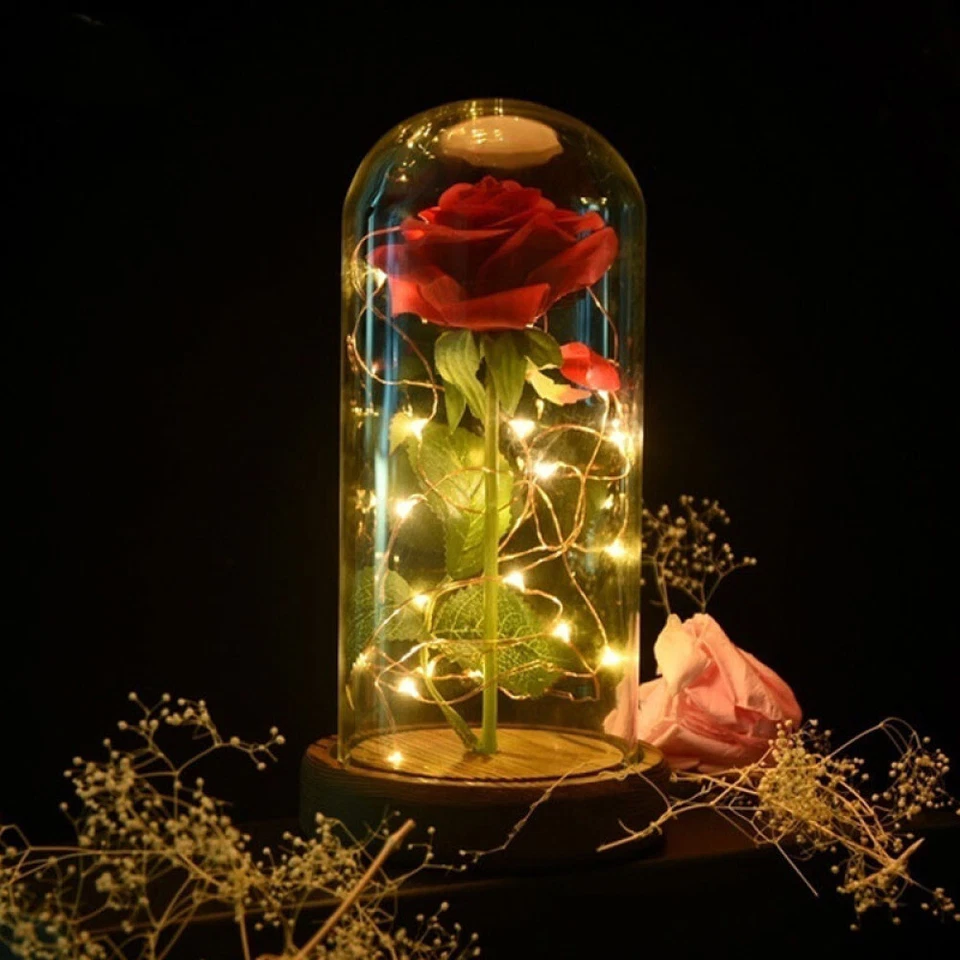 Enchanted Forever Rose Flower In Glass Dome LED Light Mother's Day Gift Decor AU - image 4 of 4