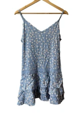Skylar + Madison Floral Tiered Mini Dress Small Blue Romantic Cottagecore Fairy