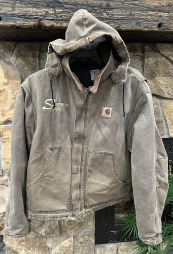 Vintage Carhartt Traditional Arctic Jacket Brown Mocha Coat XLarge Canvas Hood - Picture 2 of 14