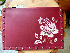 NWT White House Black Market Maroon Wine Colored Studded Clutch Purse w/ Strap