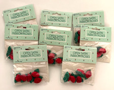 45 Red Open Satin Ribbon Roses 1.25" Long Swirl Rose Bud Flower/Craft/trim/Dress