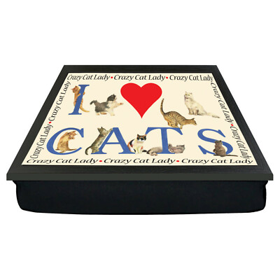 Cat Lady Laptray Crazy I Love Cats Mad Pet Present Kissen Schoß Dinner Tablett Geschenk
