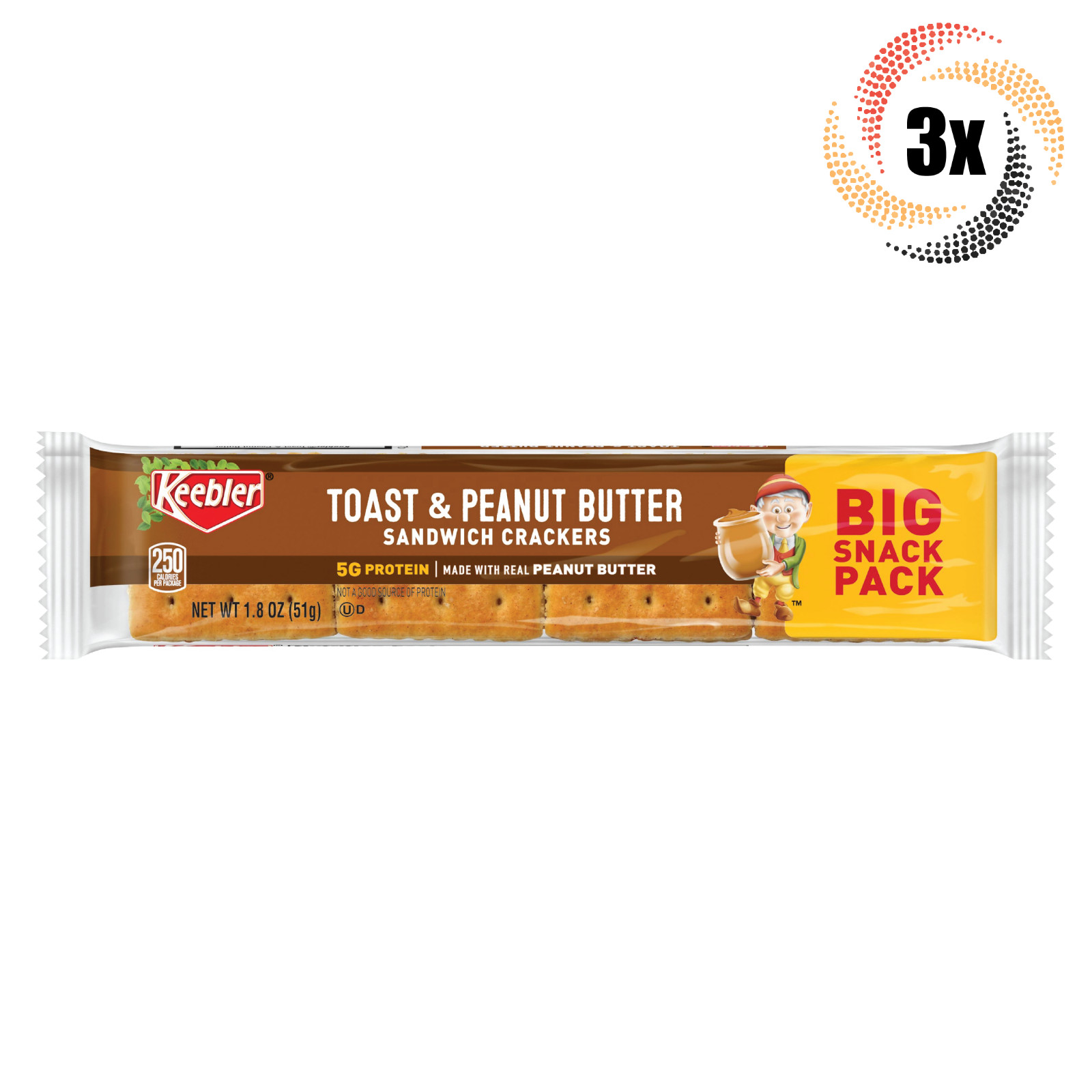 3 упаковки крекеров для сэндвичей с тостами и арахисовым маслом Keebler, 1,8 унции Быстрая доставка!
