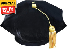 Doctoral PhD Graduation Velvet Tam with Gold Bullion Tassel, 8 Sided