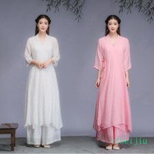 Spring Summer Art Chinese Style Hanfu Women's Zen Tea Clothes 3-piece Dress Set