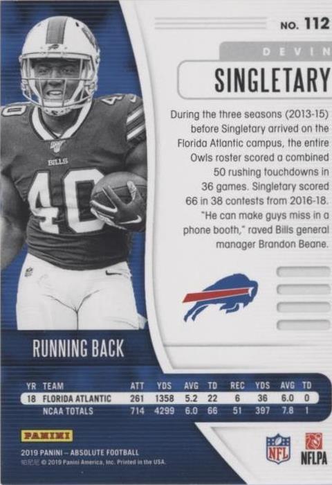 2019 Panini Absolute Devin Singletary #112
