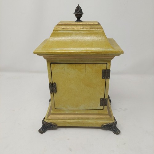 Hand Painted Wood Yellow Gold Floral Mantle Clock Filagree Footed Victorian - Picture 3 of 16