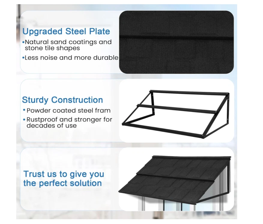 Toldo fijo de metal 44 x 24 pulgadas, toldo de ventana puerta toldo, triángulo estable acero Foto 4 de 4