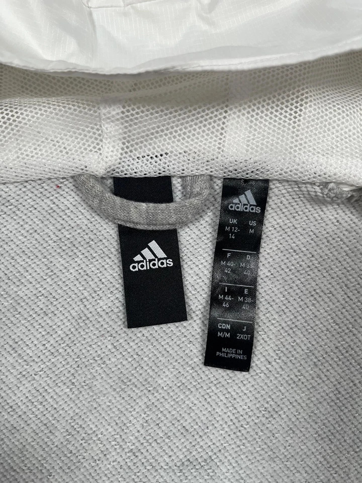 Adidas Jacket Womens Medium White Gray Hooded Full Zip Hybrid Windbreaker Sport - Image 3 of 4