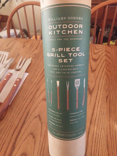 Williams-Sonoma 5 Piece BBQ Grill Tool Set Stainless Rosewood Handle
