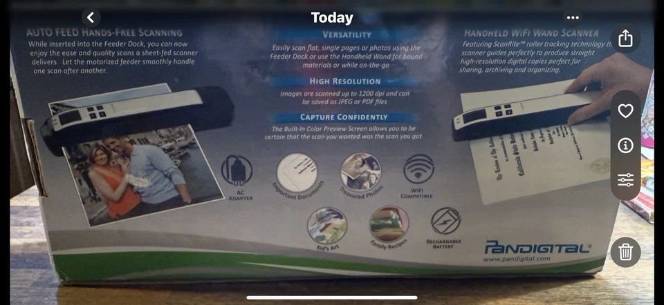 Pandigital Handheld Wi-Fi Wand Scanner S8X1103 w/ Feeder Dock Black - Image 2 of 4