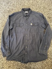 CARHARTT Large Long sleeve Button Up Shirt Workwear Double Pockets Gray