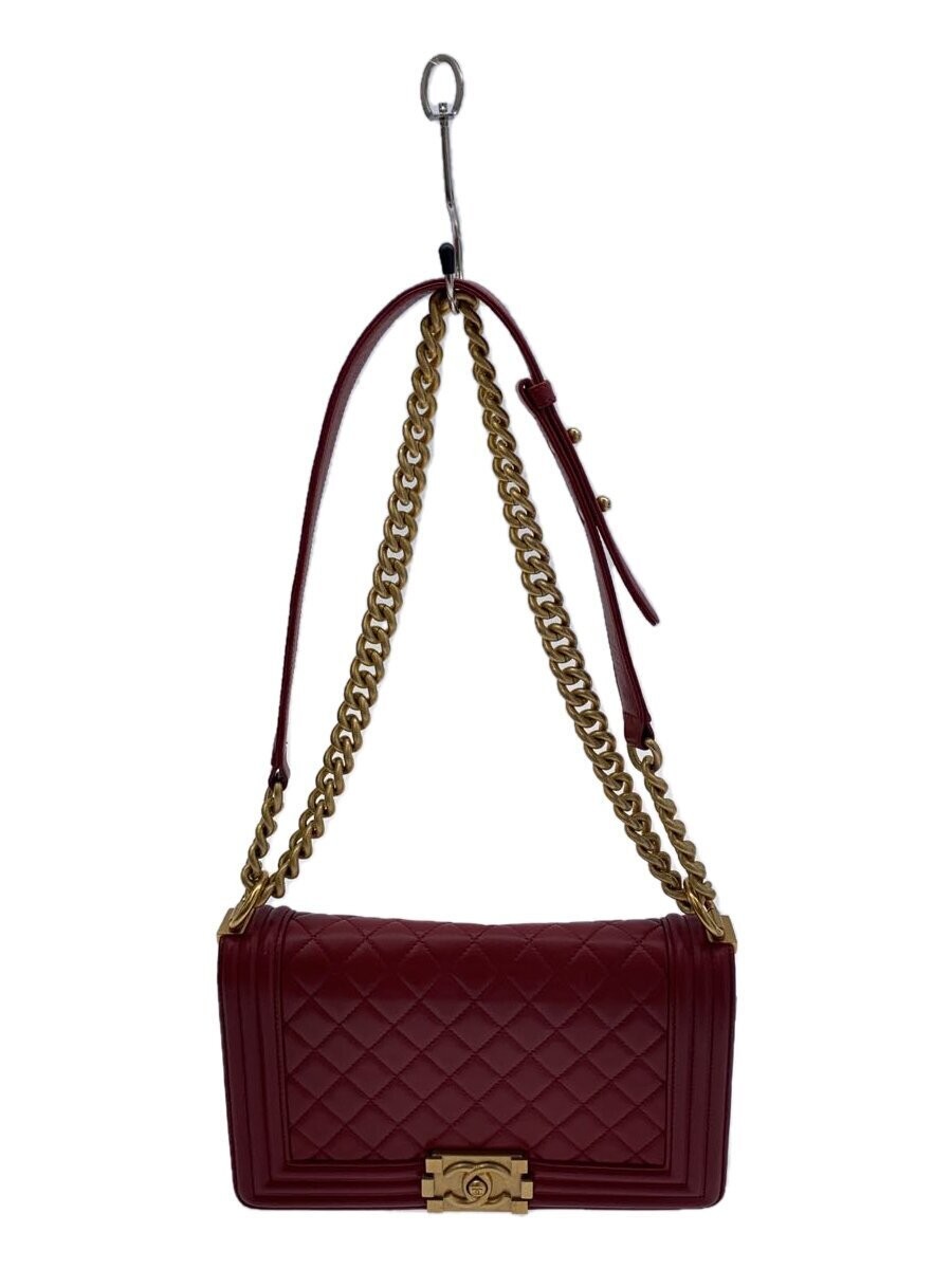 CHANEL Boy Chain Shoulder Bag in Red Calfskin Leather A67086