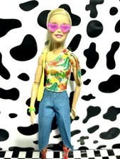Lot Barbie Clothes, Floral Top, Lemon Bag, Palazzo Jeans, Sunglasses, Boots #190