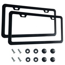 2pcs Matte Black Aluminum License Plate Frame Rust-proof Car Tag Holder W