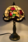 Vintage TIFFA-MINI Tiffany-Style 11” Floral Stained Glass Table Lamp