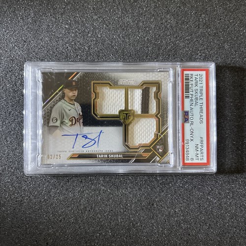 2021 Topps Triple Threads Tarik Skubal Game-Worn Patch Auto RC Onyx /25 PSA 8