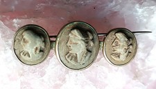 Seltene antike Lava Brosche mit 3 Gemmen, Porträts, um 1850