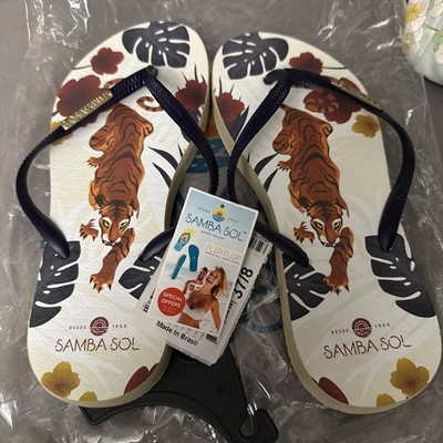 NWT Samba Sol Unisex Flip Flops Sandals Jungle Tiger  Size W 7/8