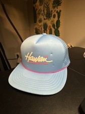 VTG Hawaii Snapback Hat Cap Blue Neon Pink 80s Hawaiian Headwear Mesh Trucker