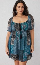 Cider Summer Blues Flowy Mini Dress Curve & Plus