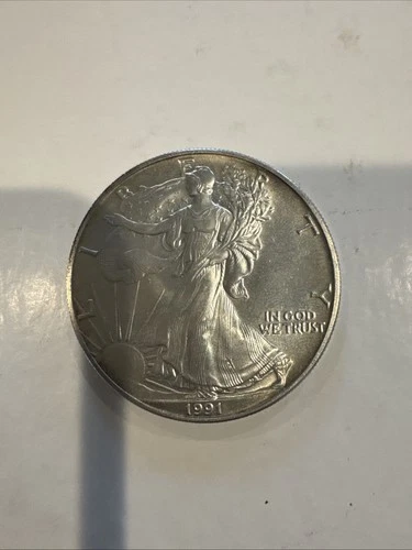 1991 Walking Liberty Silver One Dollar Coin Fine Silver, 1 Ounce