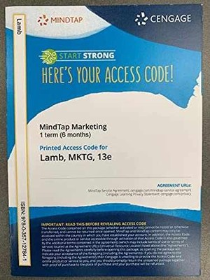 MindTap Marketing 1 term (6 months) - Printed Access Code, by Lamb - Very Good p
