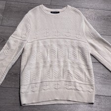 Nautica Sweater Mens Large Cable Knit Chunky Yacht Nautical Anchor Vintage