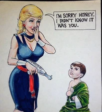 Cartoon Gun Gag Women Young Boy Robert James Wright Studio Comic Book Panel 1/1