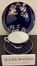 RARE New Wedgwood Tea Garden Blackberry Tea Cup Saucer Plate 3-Pc Set Bone China