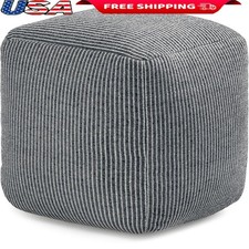 Handcrafted Cotton Polyester Pouf Soft Durable Footrest Artisanal Square Seating