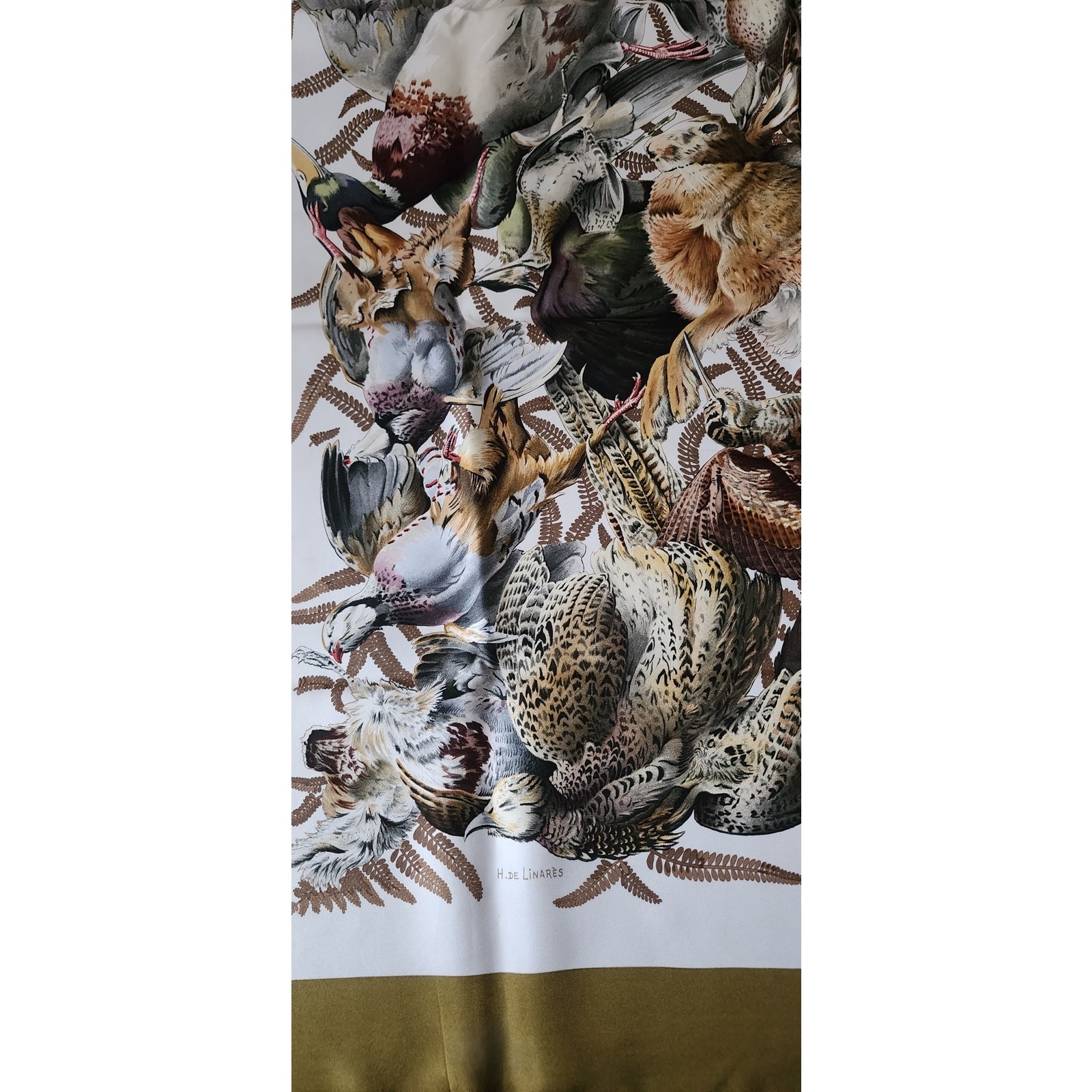 Vintage HERMES Silk Scarf Gibiers Game Animals Print Rabbits Birds Linares