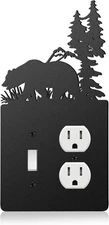 Lothee Metallbär-Schalterabdeckung, Elch, Baum, schwarze Lichtplatte,... 