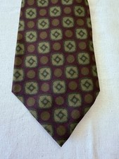 Vintage Giorgio Armani "Cravatte" Geometric Burgundy Olive Green Silk Tie Italy