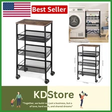 Rustic 4-Tier Mobile Kitchen & Storage Cart with Lockable Wheels