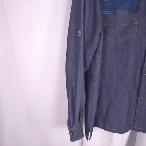 Mens Shirt M L Blue Chambray Denim Button Front Casual Workwear Western Retro - Picture 4 of 17