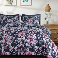 Comforter Set, 7 Pieces Floral Comforter Set, Bed in a Bag Queen Navy Blue