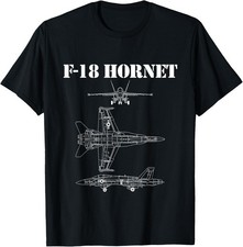 NEW! F18 Hornet Airplane Schematic in White F-18 Military T-Shirt - MADE IN USA