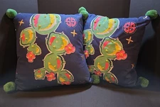 Simply Southern 16 x 16” Rizzy Home Blue Textured with Green Poms Pillow ~ Pair