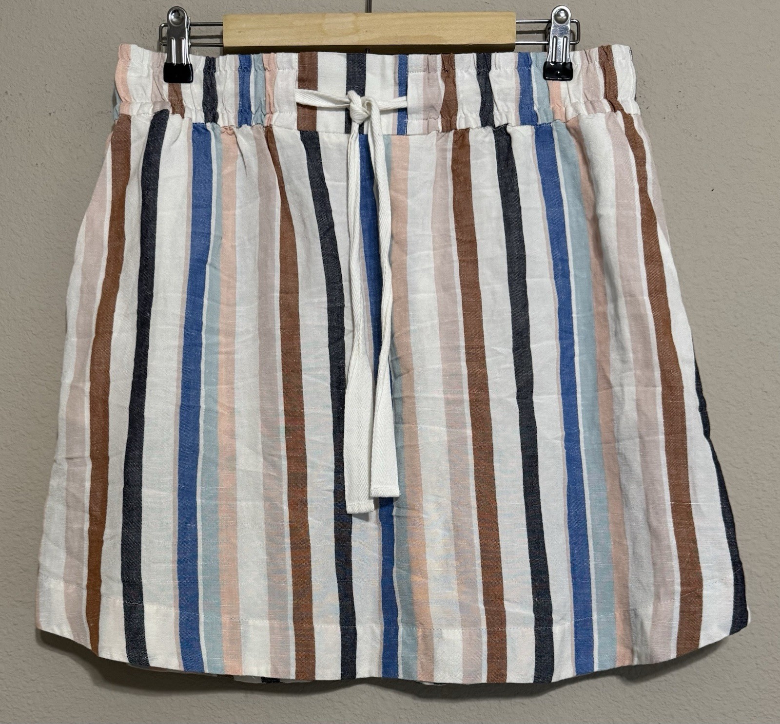 A New Day Mini Skirt Women’s Large Linen Rayon Pockets Striped Beachy