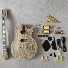 6 String DIY Electric Guitar Kit Zebrawood Body Neck Fretboard Set In GD part22F