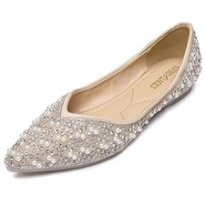 Women's Rhinestone Flats Fashion Pointed Toe Pearl - 658-162-APRICOT-10