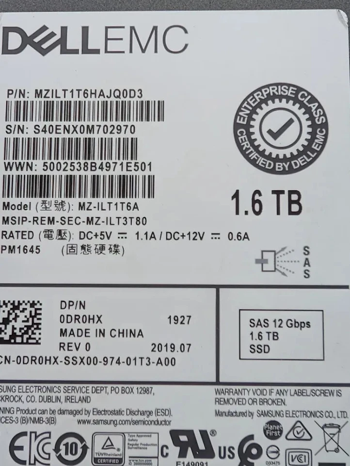 Dell DR0HX 1.6TB 12gb/s 2.5" SAS SSD Samsung MZILT1T6HAJQ0D3 - Image 2 of 3