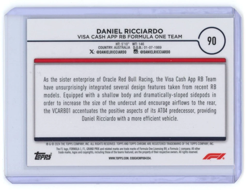2024 Topps Chrome Formula 1 Daniel Ricciardo Visa Cash App RB Formula One #90 - Image 2 of 2